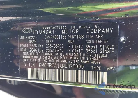 2022 Hyundai Tucson Hybrid Blue из США, поврежденный, VIN KM8JBCA1XNU078899